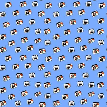 Vector Pattern with cute Japanese sushi in cartoon style. Stock Illustration
