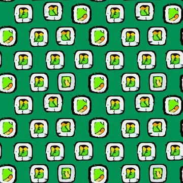 Vector Pattern with cute Japanese sushi in cartoon style. Stock Illustration