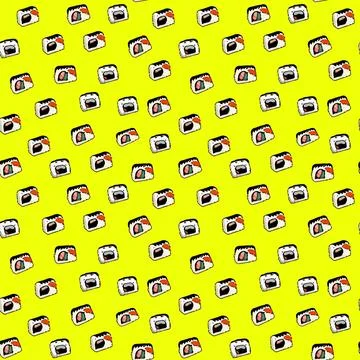 Vector Pattern with cute Japanese sushi in cartoon style. Stock Illustration