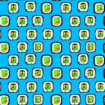 Vector Pattern with cute Japanese sushi in cartoon style. Stock Illustration