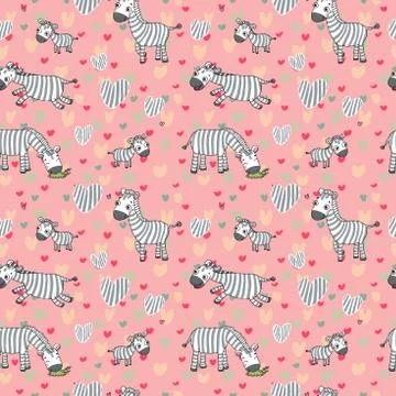 Vector pattern with cute zebras on a pink background. Illustrazione stock