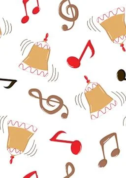 Vector pattern for decoration design with hand bell and music notes 스톡 일러스트