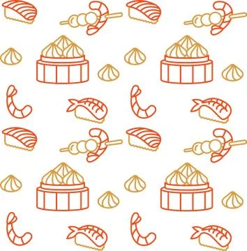 Vector pattern design template asian food - noodles, dim sum, soup, sushi Stock Illustration