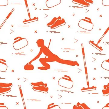 Vector pattern of different objects curling sport. Illustrazione stock