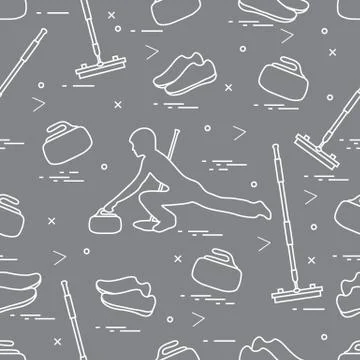 Vector pattern of different objects curling sport. Stock Illustration