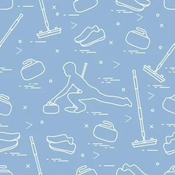 Vector pattern of different objects curling sport. Stock Illustration