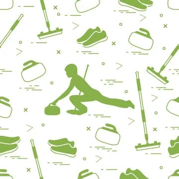 Vector pattern of different objects curling sport. Stock Illustration