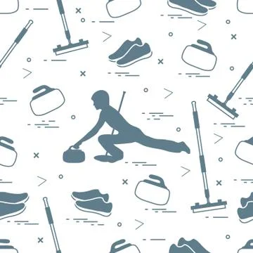 Vector pattern of different objects curling sport. Stock Illustration