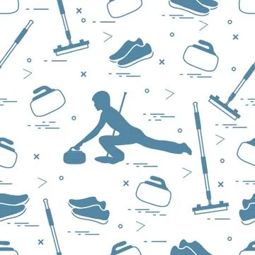 Vector pattern of different objects curling sport. Illustrazione stock