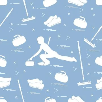 Vector pattern of different objects curling sport. Illustrazione stock
