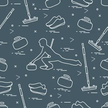 Vector pattern of different objects curling sport. Stock Illustration
