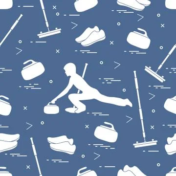 Vector pattern of different objects curling sport. Stock Illustration