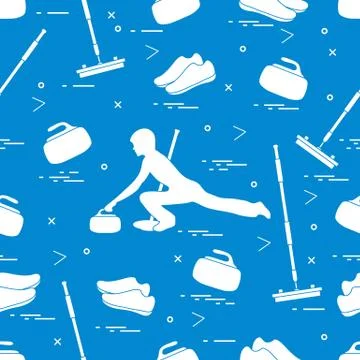 Vector pattern of different objects curling sport. Stock Illustration