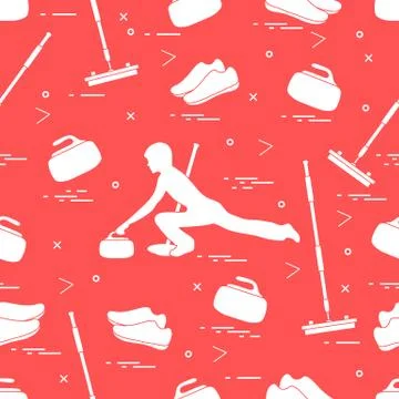Vector pattern of different objects curling sport. Stock Illustration