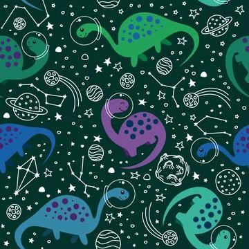 Vector pattern with dinosaurs in space イラスト素材