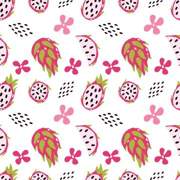 Vector pattern of dragon fruit on a light background. Exotic fruit, Pitahay.. Illustrazione stock
