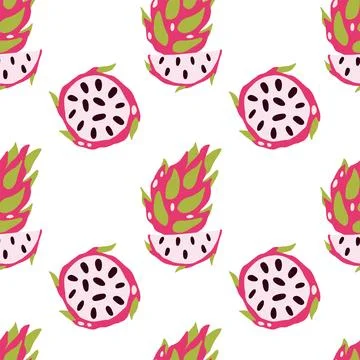 Vector pattern of dragon fruit on a light background. Exotic fruit, Pitahay.. Illustrazione stock