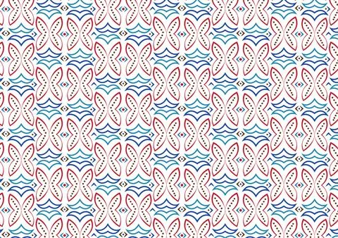 Vector pattern with floral, butterfly, dots, blue curves, diamonds symmetrica Stock Illustration