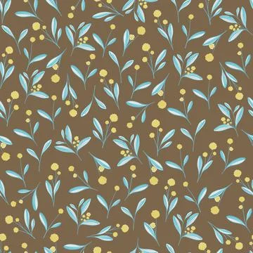 Vector pattern floral, with twigs, leaves, flowers. on a coffee background Stock Illustration