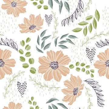 Vector pattern with flowers and leaves. Stock Illustration