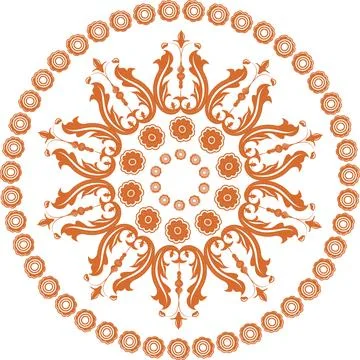 A vector pattern of flowers and leaves, arranged in a circle, resembles ancie Stock Illustration