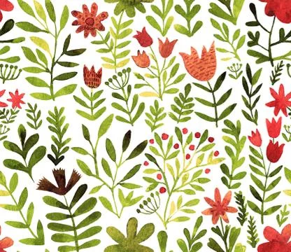 Vector pattern with flowers and plants. Floral decor. Original floral seamless Stock Illustration