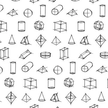 Vector pattern of Geometric Shape Hand Drawn Sketch on white background. Stock Illustration