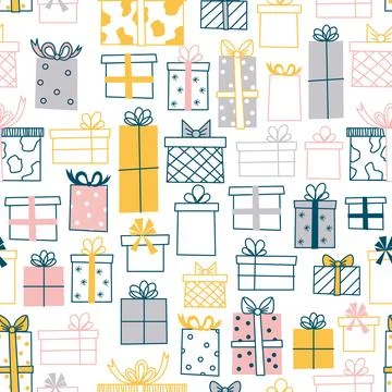 Vector pattern with gifts of various shapes Stock Illustration