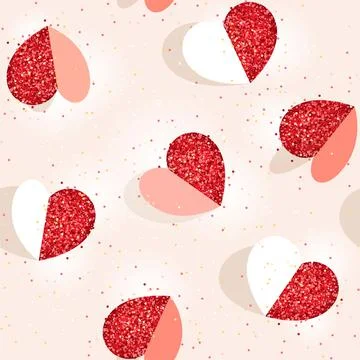 Vector pattern with glittering hearts and candy over pink background Stock Illustration