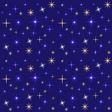 Vector pattern. Glowing stars and sparks on a dark blue background. Winter ni Stock Illustration