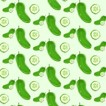 Vector pattern of green cucumbers in watercolor style Stock Illustration