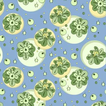 Vector pattern with green stylized flowers and berries. Seamless floral print Stock Illustration