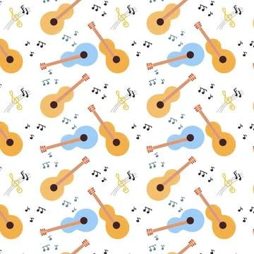 Vector pattern of guitars with musical notes Illustrazione stock
