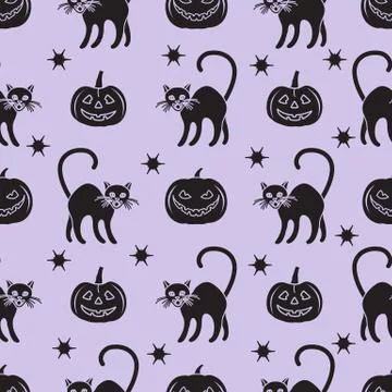 Vector pattern Halloween pumpkin Jack Cat Holiday Stock Illustration