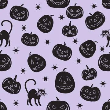 Vector pattern Halloween pumpkin Jack Cat Holiday Stock Illustration