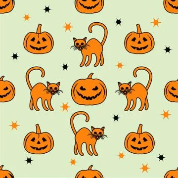 Vector pattern Halloween pumpkin Jack Cat Holiday イラスト素材
