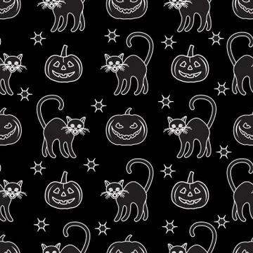 Vector pattern Halloween pumpkin Jack Cat Holiday Stockillustratie