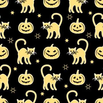 Vector pattern Halloween pumpkin Jack Cat Holiday Stock Illustration