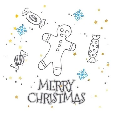 Vector pattern with hand drawn fir trees, gift, bows, christmas toys. Seasonal Illustrazione stock