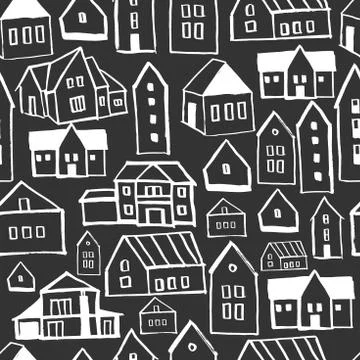 Vector   pattern with  hand drawn houses Stock Illustration
