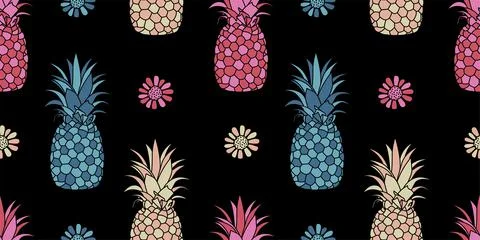 Vector pattern with hand drawn illustration of pineapple. Great for fabric, p Stock Illustration