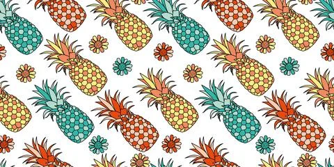 Vector pattern with hand drawn illustration of pineapple. Great for fabric, p Stock Illustration