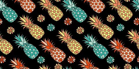 Vector pattern with hand drawn illustration of pineapple. Great for fabric, p Stock Illustration