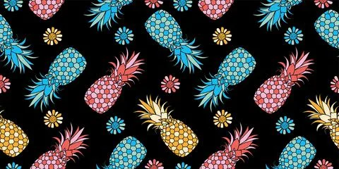 Vector pattern with hand drawn illustration of pineapple. Great for fabric, p Stock Illustration