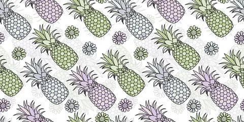 Vector pattern with hand drawn illustration of pineapple. Great for fabric, p Stock Illustration