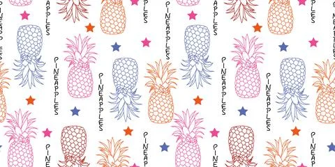 Vector pattern with hand drawn illustration of pineapple. Great for fabric, p Stock Illustration