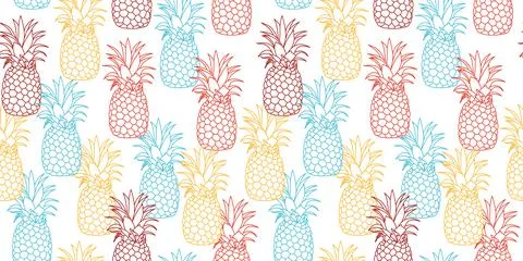 Vector pattern with hand drawn illustration of pineapple. Great for fabric, p Stock Illustration