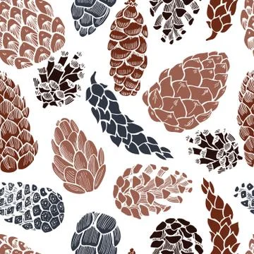 Vector   pattern with  hand drawn pine cones. Stock Illustration