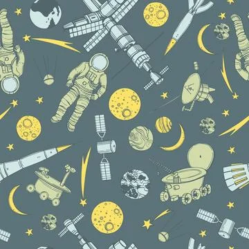 Vector  pattern with hand-drawn space objects. Illustrazione stock