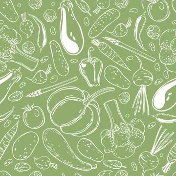 Vector  pattern with  hand drawn  vegetables Stock Illustration